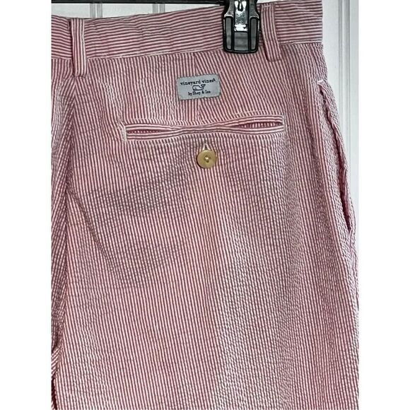 Vineyard Vines Seersucker Breaker Pant 30X32 Pink White Straight Flat Front Crop - Picture 8 of 11